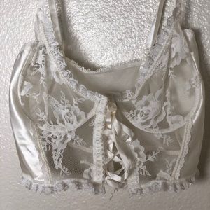 Vintage white corset bra with ribbon tie